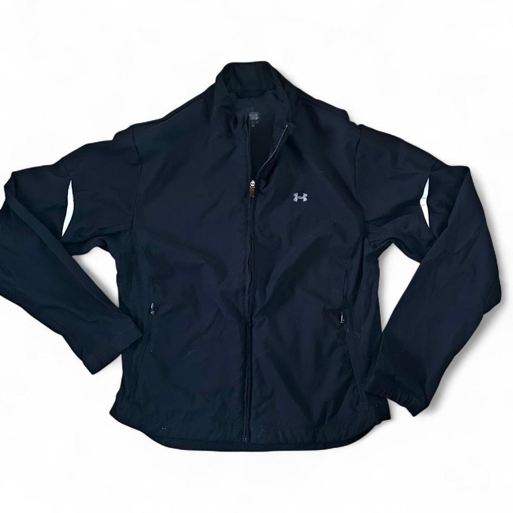 Under Armour woman’s black windbreaker jacket Sz S/M (look at measurements)